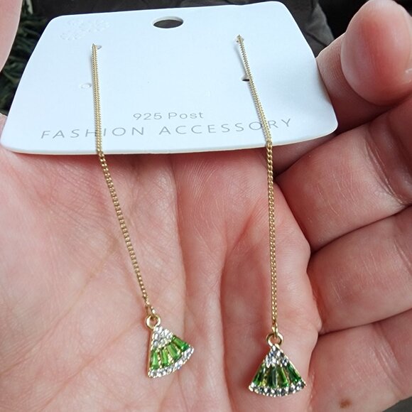 NWT Etsy Green/Gold Crystal Japanese Fan Earrings - Picture 14 of 16